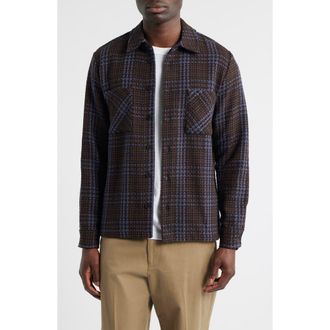 Wax London Whiting Plaid Recycled Cotton Blend Shirt Jacket in Brown /Blue at Nordstrom, Size Xx-Large