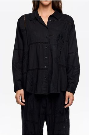 Bimba & Lola Tonal Embroidery Shirt in Black at Nordstrom, Size X-Small Eu