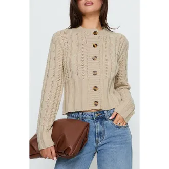 Princess Polly Donielle Cable Cardigan in Beige at Nordstrom, Size X-Small