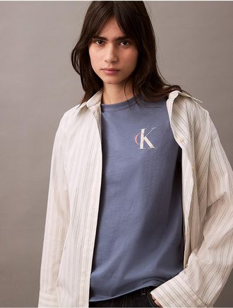 Calvin Klein Jeans Calvin Klein Womens Overlap Monogram Logo Graphic Classic T-Shirt - Blue - XS