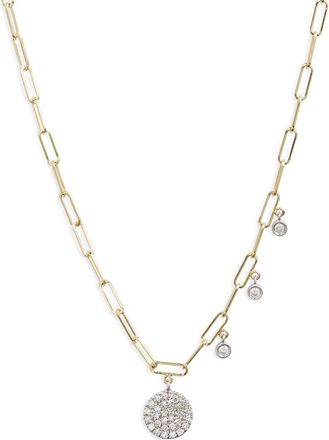 Meira T Diamond Disc Paperclip Chain Necklace in Yellow at Nordstrom, Size 18