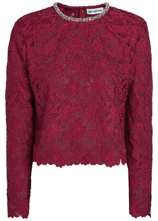 Self Portrait Crystal-embellished Guipure Lace top - Burgundy - 14 (UK14 / L)
