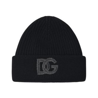 Dolce & Gabbana Accessoires, Heren, Zwart, ONE Size, Wol, Ribbed Knit Beanie