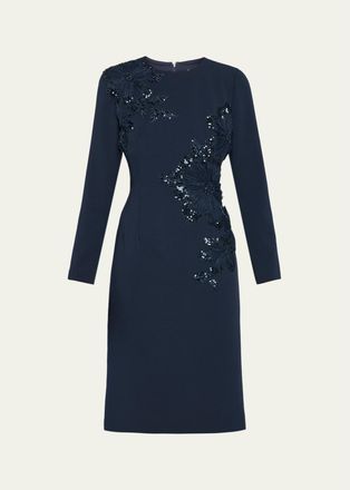 Teri Jon Sequin Floral Applique Crepe Dress