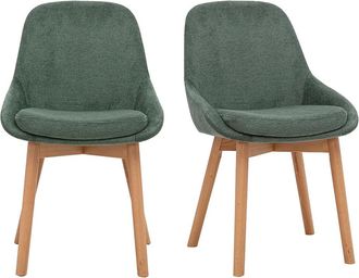 Miliboo Sillas Escandinavas De Tejido Chenilla Verde Caqui Y Madera Clara Maciza (lote De 2) Holo