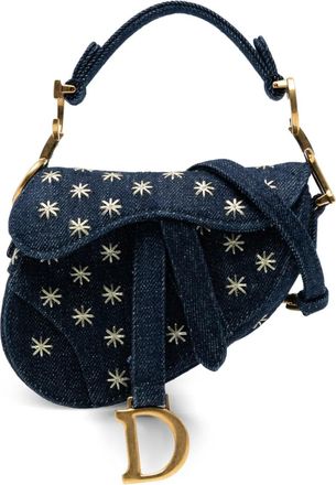 Dior Borsa a tracolla Micro Denim con ricamo 2022 - Blu
