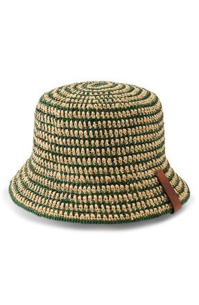 Helen Kaminski Shashika Raffia Crochet Bucket Hat in Natural/Emerald at Nordstrom