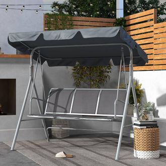 OUTSUNNY Metal Swing Chair 3 Seater Patio Bench w/ Canopy, Dark Grey