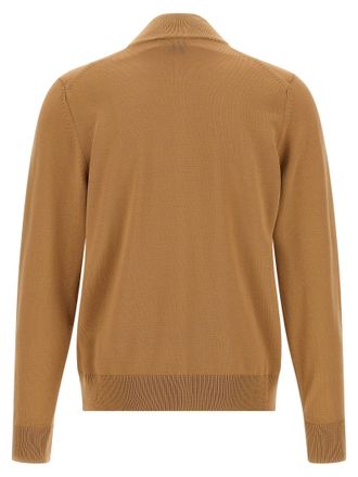 HUGO BOSS Virgin Wool Shaved Knit Cardigan - camel