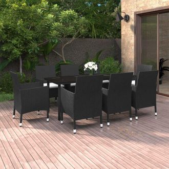 vidaXL Set Comedor De Jard&iacute;n 9 Pzas Y Cojines Rat&aacute;n Sint&eacute;tico Y Vidrio Vidaxl