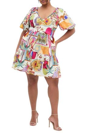 City Chic Simono Fit & Flare Minidress in Dreamscape at Nordstrom, Size Xxxs