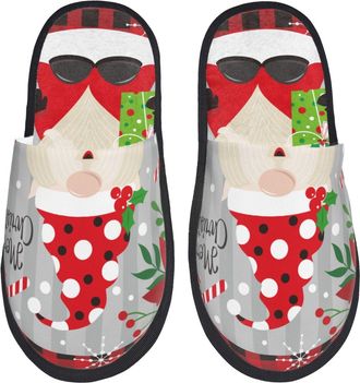 Generic Women Men House Slippers Gnome And Buffalo Plaid Print House Slippers Anti-Skid Lining Home Shoes, For Travel, Home, Indoor Outdoor, M