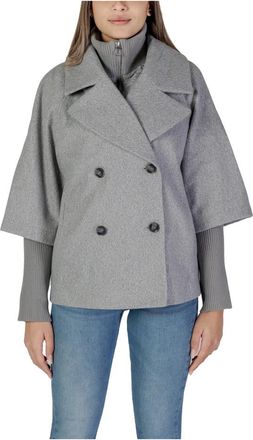 Jacqueline de Yong Grijze V-hals Jas met Zakken - Dames - Mantel - Grijs - M - Polyester - Jassen