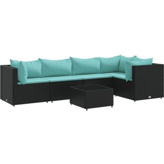 vidaXL Set Muebles De Jard&iacute;n 6 Piezas Y Cojines Rat&aacute;n Sint&eacute;tico Negro Vidaxl