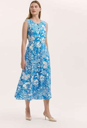 Finery Aimee Floral Midi Dress in Blue Flower at Nordstrom, Size 14