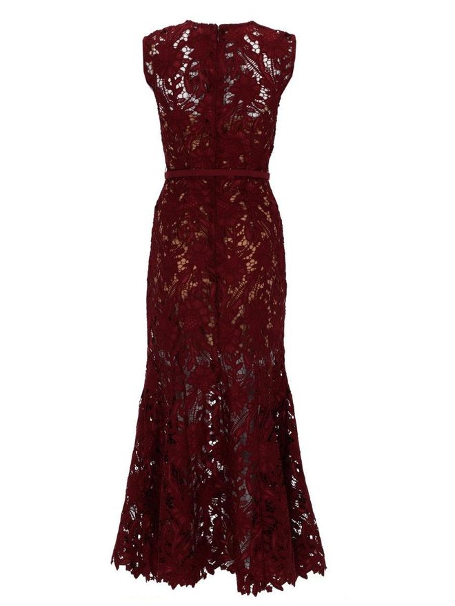 Floral Lace Midi Dress - Bordeaux