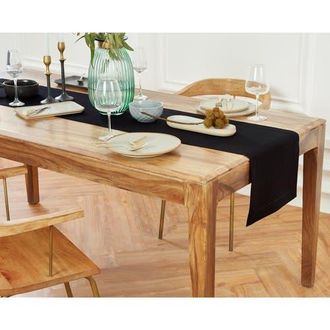 Solino Home Linen Table Runner for Dining Table, Holiday and Everyday Table Decor - Medium Weight Hemstitch in Black at Nordstrom, Size Xx-Small