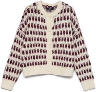 Vero Moda Lisa Button Front Cardigan in Birch Detail With Wine at Nordstrom Rack, Size X-Small