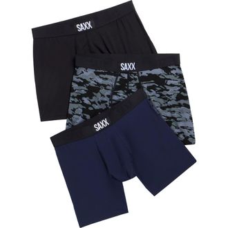 Saxx Assorted 3-Pack Vibe Super Soft Slim Fit Boxer Briefs in Basin Camo/Maritime/Black at Nordstrom Rack, Size Xx-Large