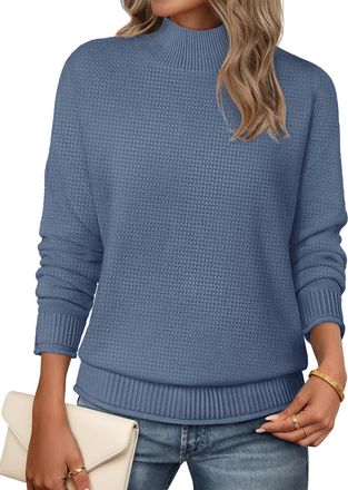 Merokeety Womens Turtleneck Long Sleeve Sweater 2025 Fall Cozy Knit Loose Casual Trendy Pullover Tops Winter Clothes, Dustyblue, M