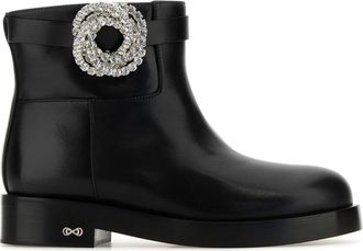 Mach & Mach Mach & Womens Black Leather Galaxy Ankle Boots - Size EU 37