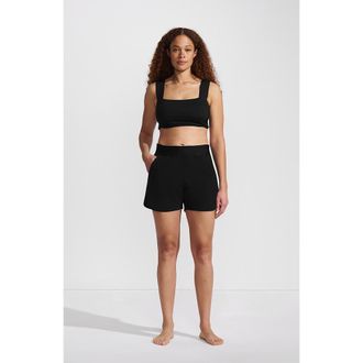 Lands End 5 Quick Dry Elastic Waist Board Shorts Swim Cover-up Shorts with Panty in Black at Nordstrom, Size 16P