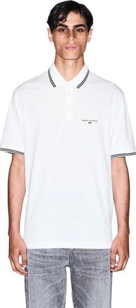 A|X Armani Exchange Mens Small Text Logo Pique Polo Shirt, Off White, L