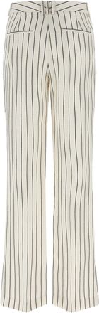 Balmain Striped Viscose-Linen Trousers - Cream