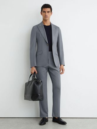 Reiss Soft Blue Classic Fit Wool Suit Trousers, 28