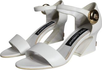 Dolce & Gabbana Womens White Leather Heels Keira Sandals Shoes Lamb