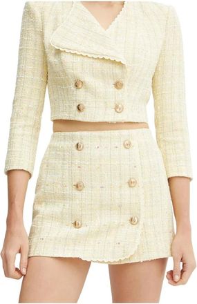 Elisabetta Franchi Lurex Boucl&eacute; Minirok - Dames - Korte rokken - Geel - L - Katoen - Rokken