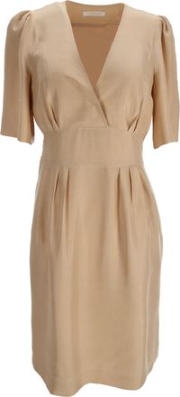 Chlo&eacute; Chlo&eacute; midi-jurk met V-hals en korte mouwen in beige zijde