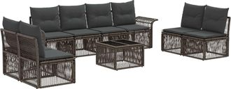 vidaXL Conjunto De Sof&aacute;s De Jard&iacute;n 9 Uds. Gris Rat&aacute;n Sint&eacute;tico Vidaxl