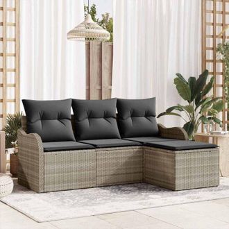 vidaXL Conjunto De Sof&aacute; De Jard&iacute;n Con Coj&iacute;n 4 Pcs Gris Claro Polirat&aacute;n Vidaxl