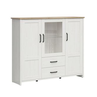 Petits Meubles Vitrina baja 3 puertas y 2 cajones estratificado Blanco marr&oacute;n