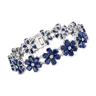 Ross-Simons Sapphire and. Diamond Flower Bracelet in Sterling Silver