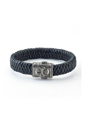 Samuel B. Sterling Silver Cross Leather Bracelet in Blue at Nordstrom Rack