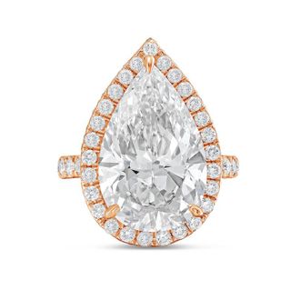 Diana M. Jewels 18kt rose gold 15cts pear lab grown diamond halo ring with pave band