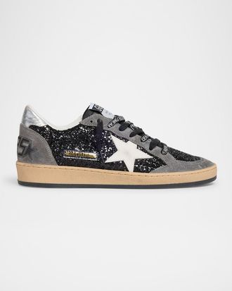 Golden Goose Ballstar Suede Glitter Low-Top Sneakers