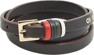 Carolina Herrera Brown Leather Gold Tone Wrap Bracelet