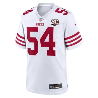 Nike Fred Warner San Francisco 49ers 80th Anniversary Nike Mens NFL Game Jersey in White | 67NMSAGR9BF-KZJ
