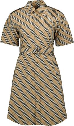Burberry Geruite Katoenen Overhemdjurk - Dames - Shirt Kleedjes - Beige - 2XS - Katoen - Kleedjes
