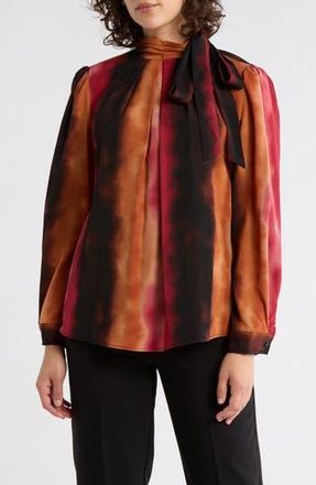 Adrianna Papell Side Bow Neck Top in Cranberry Watercolor at Nordstrom Rack, Size X-Large