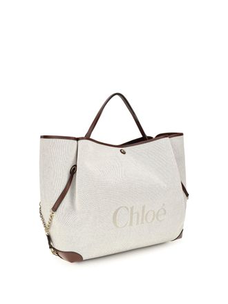 Chlo&eacute; Womens Large Carry Tote Bag Crafty Brown Cotton Shoulder