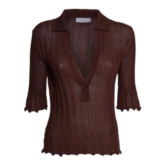 Akep V-neck Knitwear, female, Brown, Size: S Open Polo Top