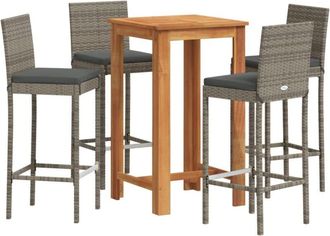 vidaXL Mesa Y Taburetes De Jard&iacute;n 5 Pzas Madera Acacia Rat&aacute;n Pe Gris Vidaxl
