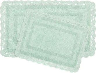 Laura Ashley Cotton Crochet 2Pc Bath Rug Set