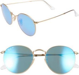 Ray-Ban 53mm Polarized Round Retro Sunglasses in Blue Mir at Nordstrom Rack