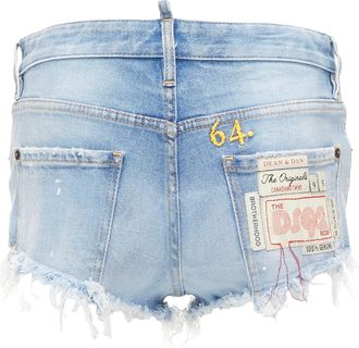 Dsquared2 Dsquared Washed Distressed Logo Patch Frayed Cut Off Booty Shorts