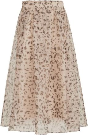Brunello Cucinelli Falda plisada de organza de seda con estampado de lince - Skirts - Mujer - Beige - M